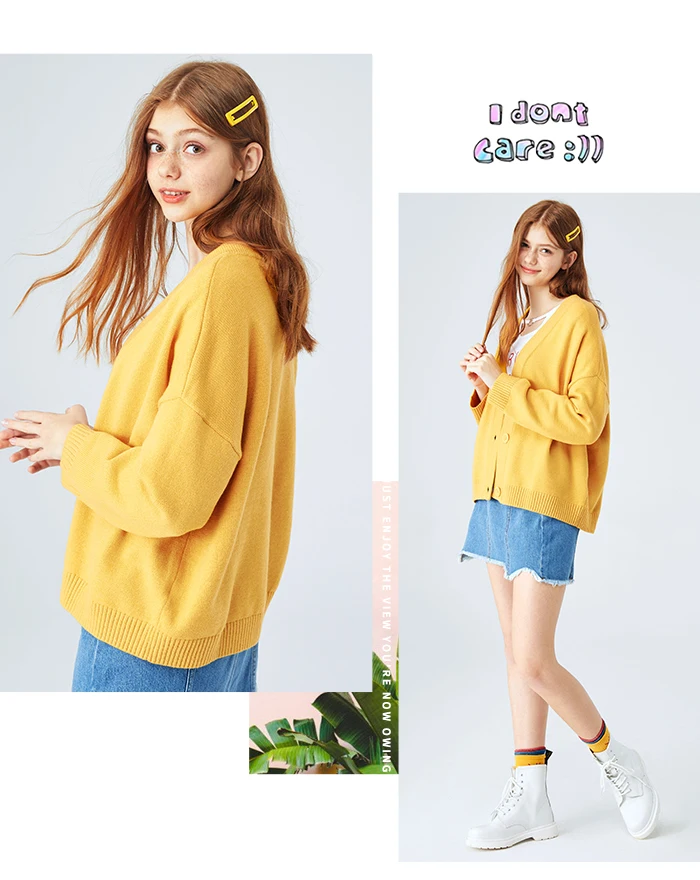 SEMIR вязаный женский кардиган Осень v-образный Вырез Свободный тонкий жакет пальто Простой чистый цвет свитер Одежда