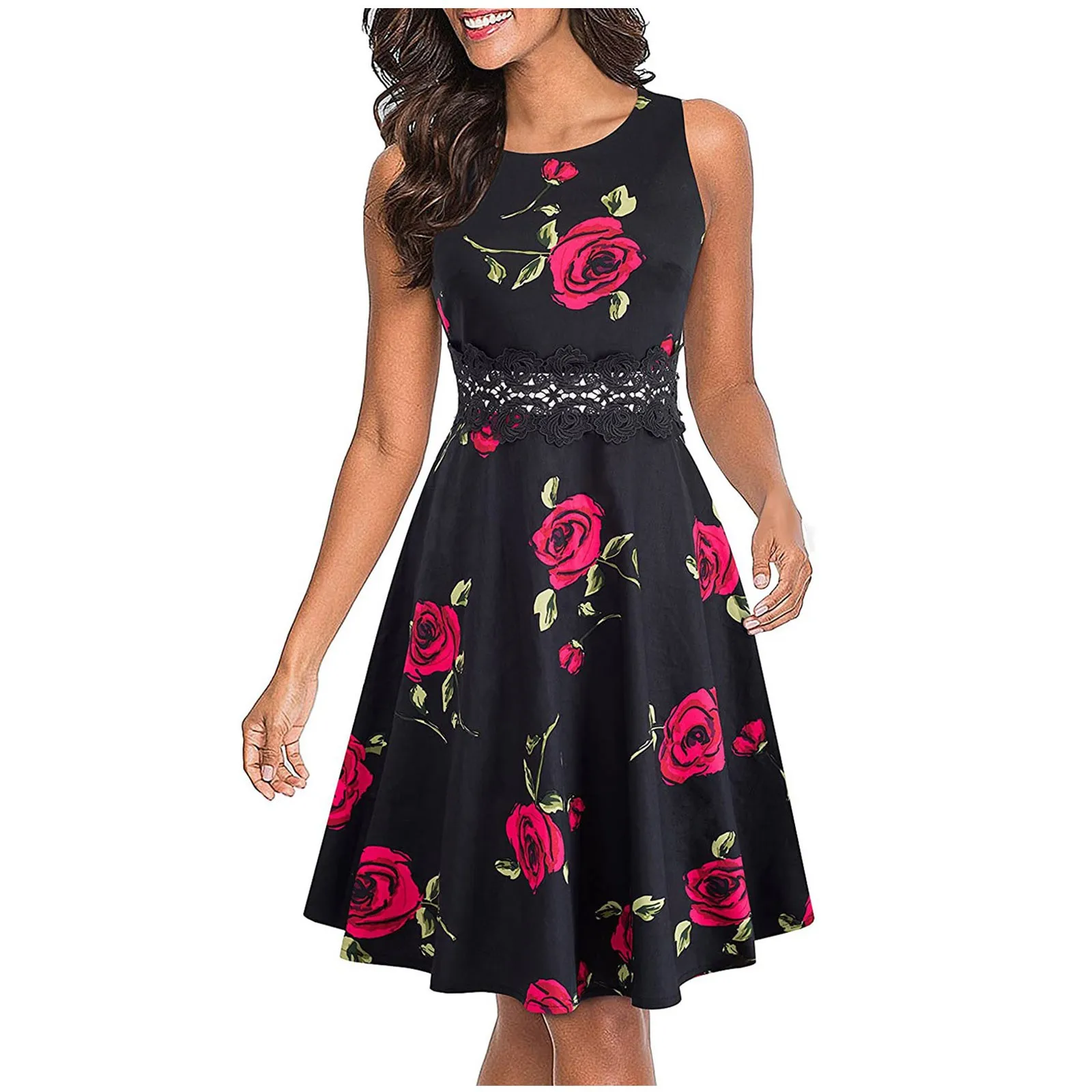 

Vintage Dresses for Women Party Boho Printing O-Neck Woman Dress Gothic Plus Size Clothing Women Dress Red O-Neck Print