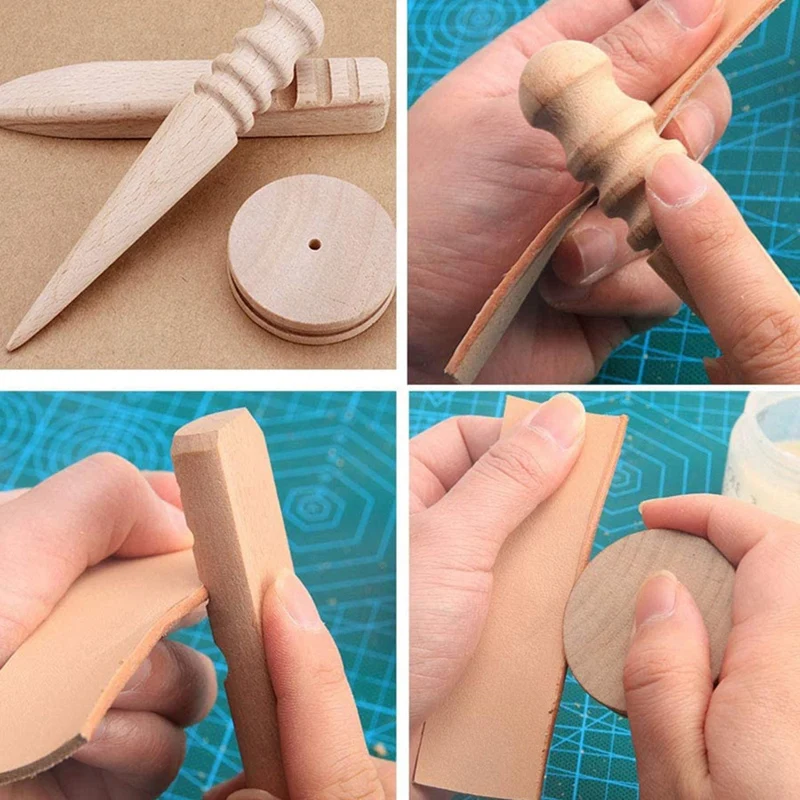 

Leather Hole Punch Tool,Leather Chisel 4 mm 1/2/4/6 Prong, Leather Craft Kits with 3 Wooden Burnisher for Leather Work