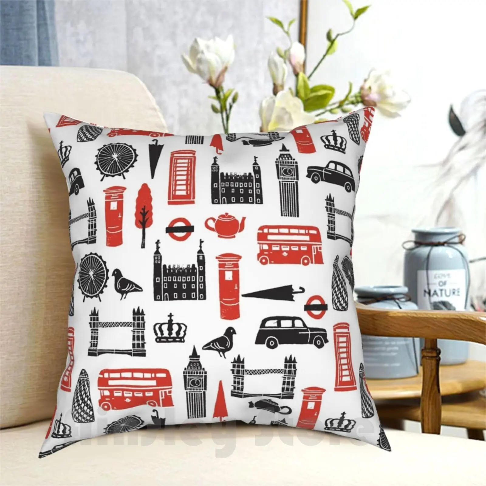 Чехол с изображением лондонских блоков-черно-красная Подушка Андреа Лорен