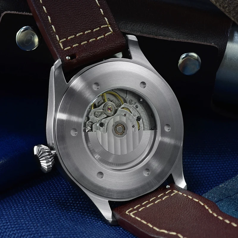 

CRONOS Pilot Flieger Men's Diver Watch PT5000 Super C3 Luminous Dial Sapphire Glass Skeleton Back Leather Strap Mechanical