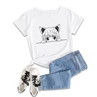 Летние женские футболки аниме милые топы аниме футболка с коротким рукавом с круглым вырезом Повседневная мультяшная маленькая лисица Популярная Мода Популярные Простые