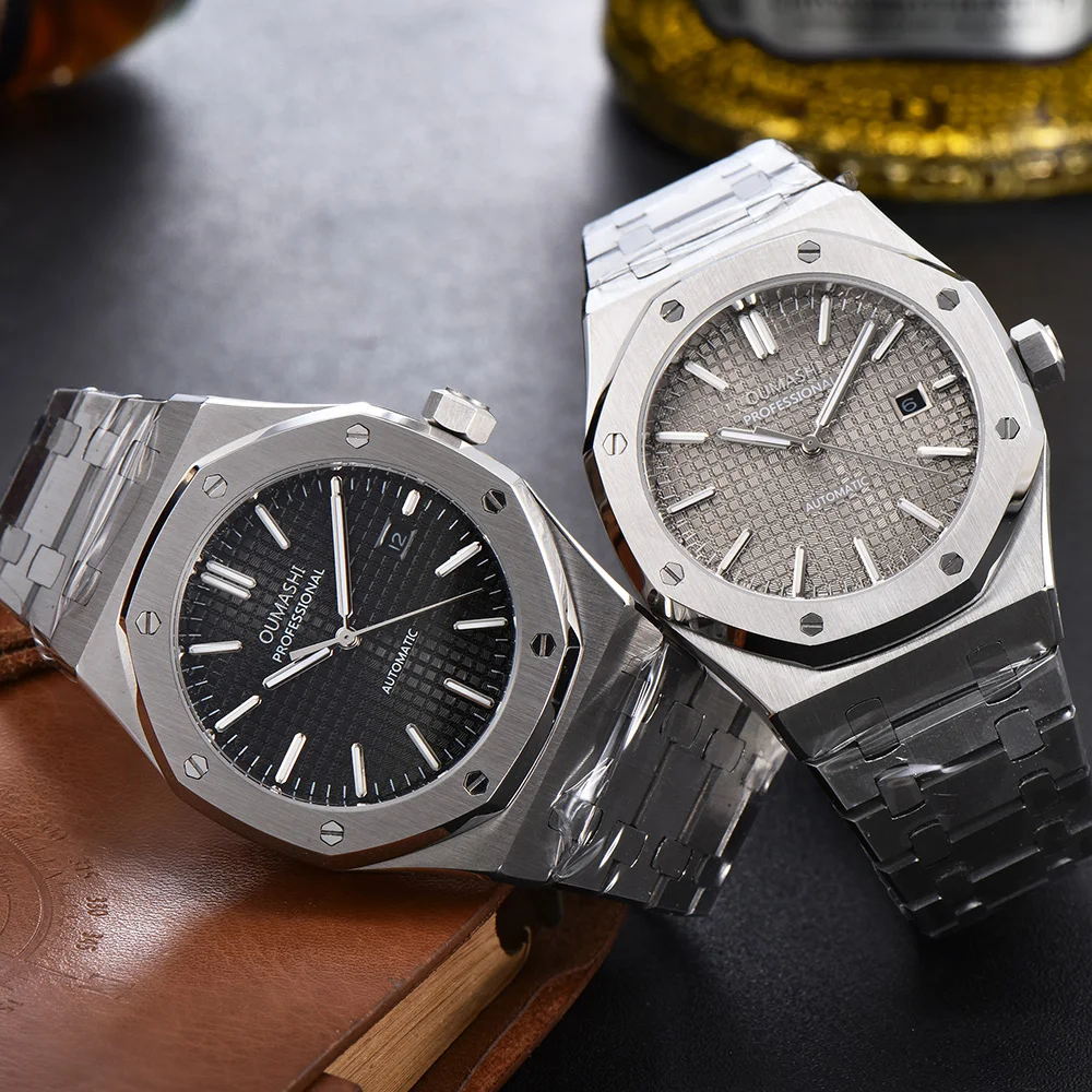 

OUMASHI 41mm Men Watch MIYOTA 8215 Sport Automatic Mechanical Watches Men stainless steel gray