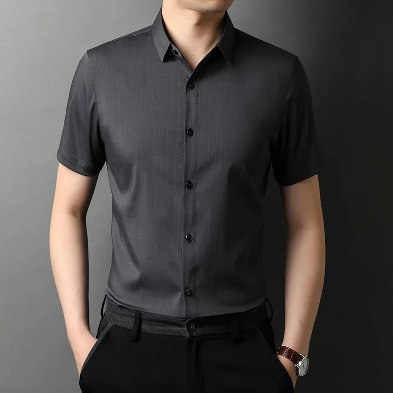 

Silk white shirt men's 2021 summer Mulberry Silk Slim professional business ice silk short sleeve shirt