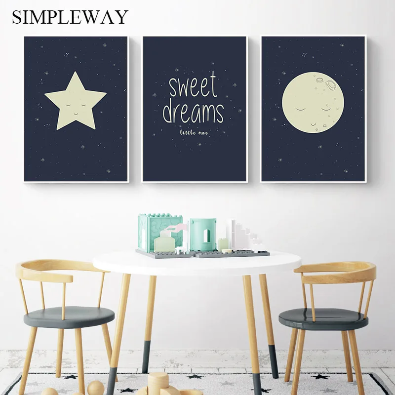 Детские стихи детский плакат мультфильм Луна Звезда Печать простые стены