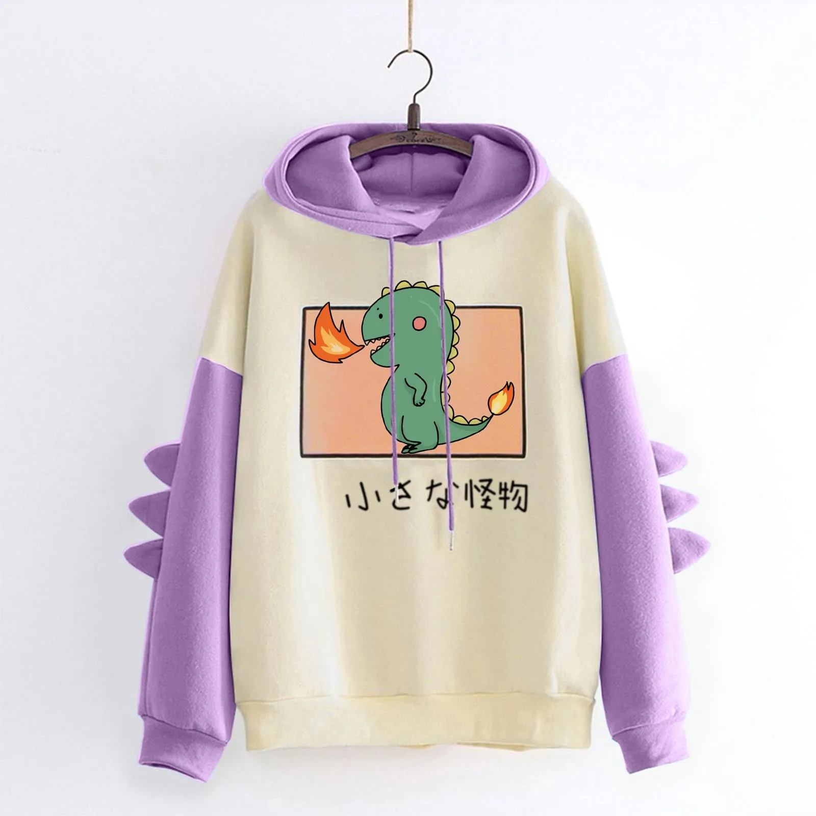 Hoodies Women Fashion Splice Dinosaur Print Sweatshirt Tops Long Sleeve Harajuku Clothes Streetwear Women Oversized Hoodies