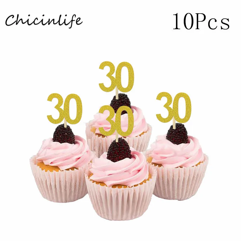 gold 30 Chicinlife 10 шт. бумажные соломы с номером 30 40 50 60 юбилейные соломинки для напитков 30th 40th 50th 60th День рождения украшения - Цвет: gold 30