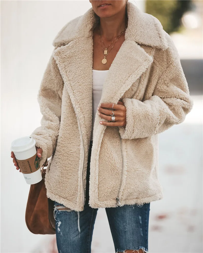 ONY-101231-Beige Осенне-зимние флисовые куртки из искусственного меха пальто женские плюшевые теплые толстые Тедди Женский жакет в стиле кэжуал пальто с карманами куртка больших размеров - Цвет: ONY-101231-Beige