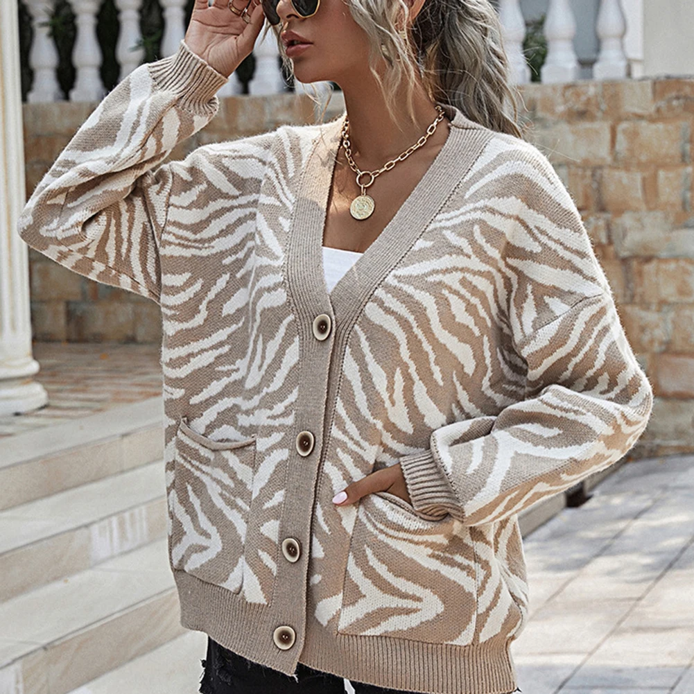 

YiYiMiYu 2021 New Spring Autumn Oversized Sweater Leopard Cardigan Casual Loose Female Knitted V-neck Jumper Fall Women Clothing