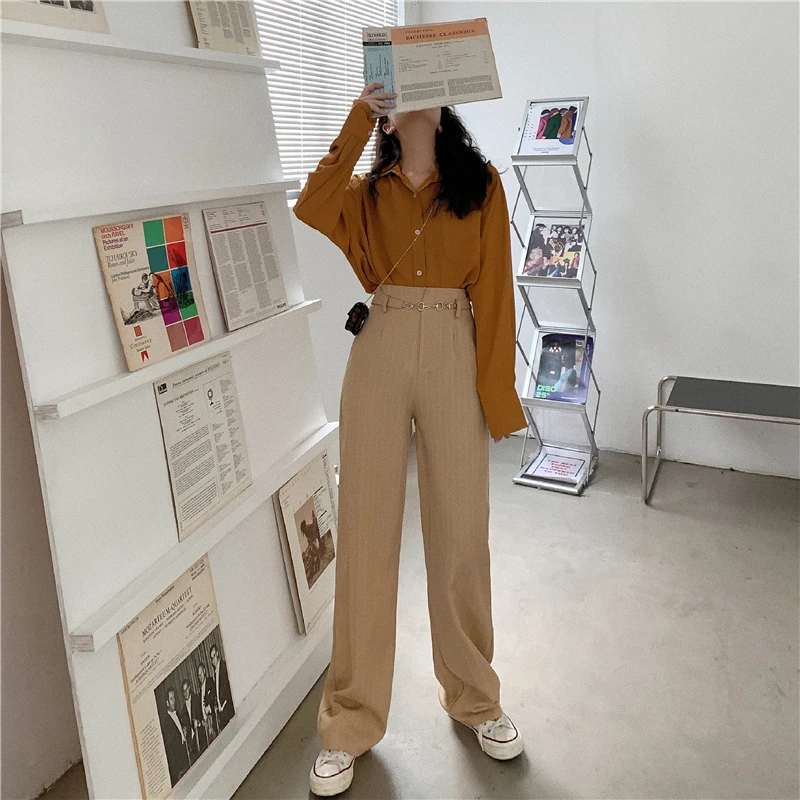 

Summer Pants Chain Wide Leg Trousers Casual Long Women Pants OLstyle Women Suit Pants High Waist Loose Female Pants