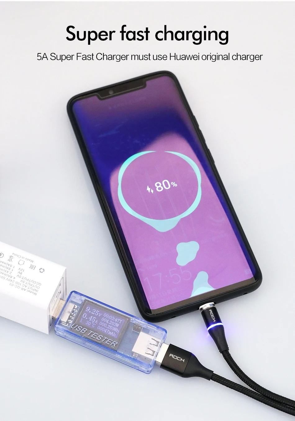 ROCK 5A Магнитный кабель Micro Usb type C супер быстрая зарядка телефона Usb C светодиодный светильник для iPhone Xiaomi huawei Android Phone 1 м 2 м