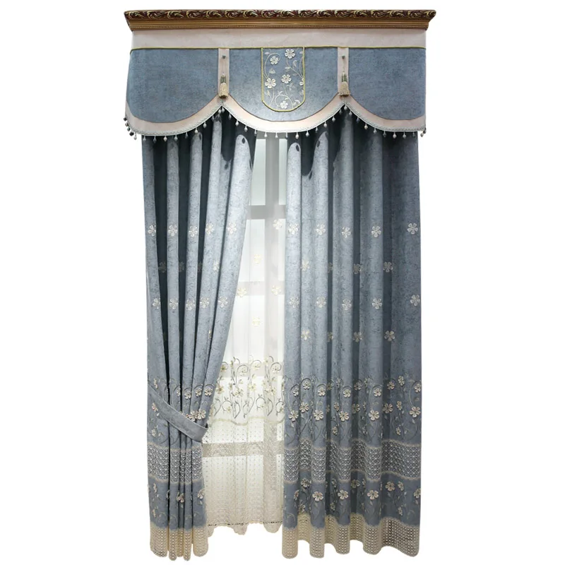 

Chenille Embossed Embroidered High-end Atmosphere Living Room Bedroom Curtain Floor Finished Product Shading and Fresh
