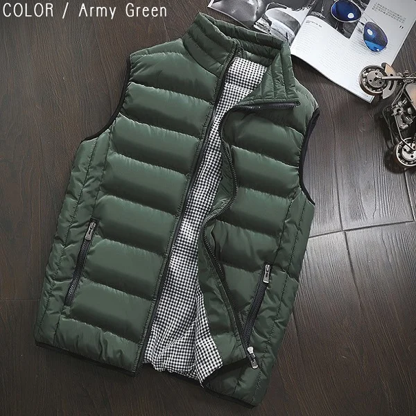 Army Green Жилетка мужская s жилет Тонкая зимняя куртка мужская без рукавов тонкое пальто Толстые жилеты однотонные осенние жилеты повседневная верхняя одежда теплая куртка Boady - Цвет: Army Green