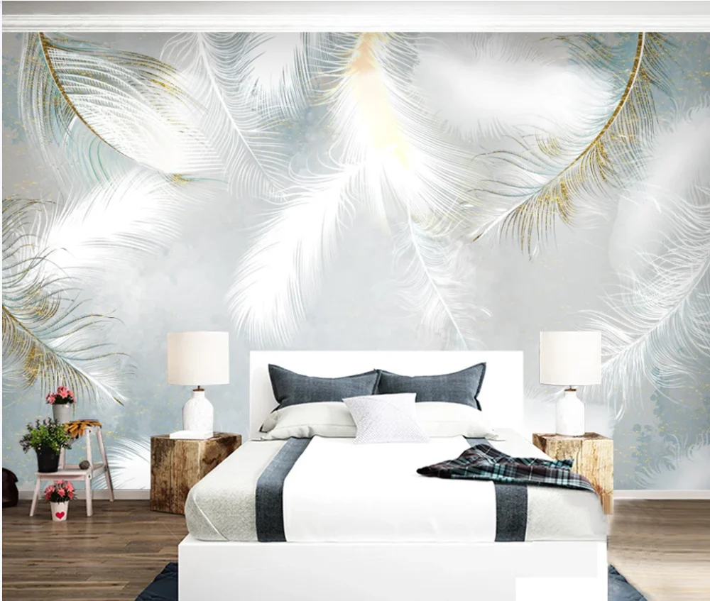 3D обои на заказ современный простой светильник роскошное перо золотая линия