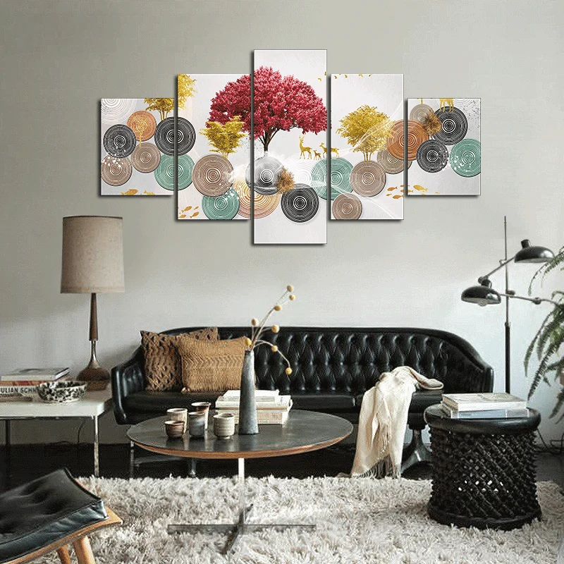 Без рамки 5 шт. красное золото дерево живопись на холсте с принтом роскошные