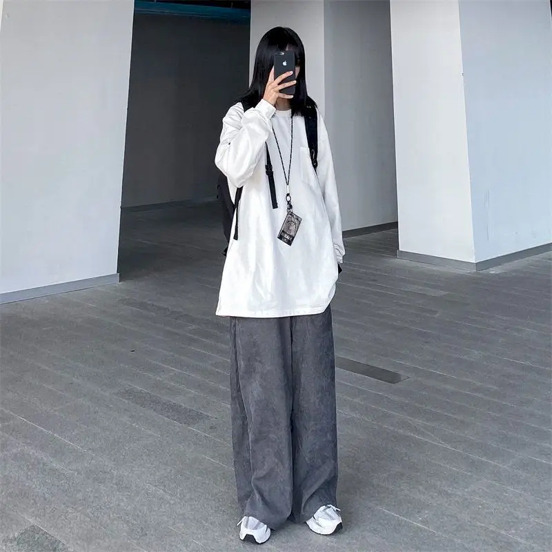 

Corduroy Straight Tube Tooling Wide-leg Women's Oversized Pants Large Pockets Casual Streetwear Women Autumn Korean Loose Baggy