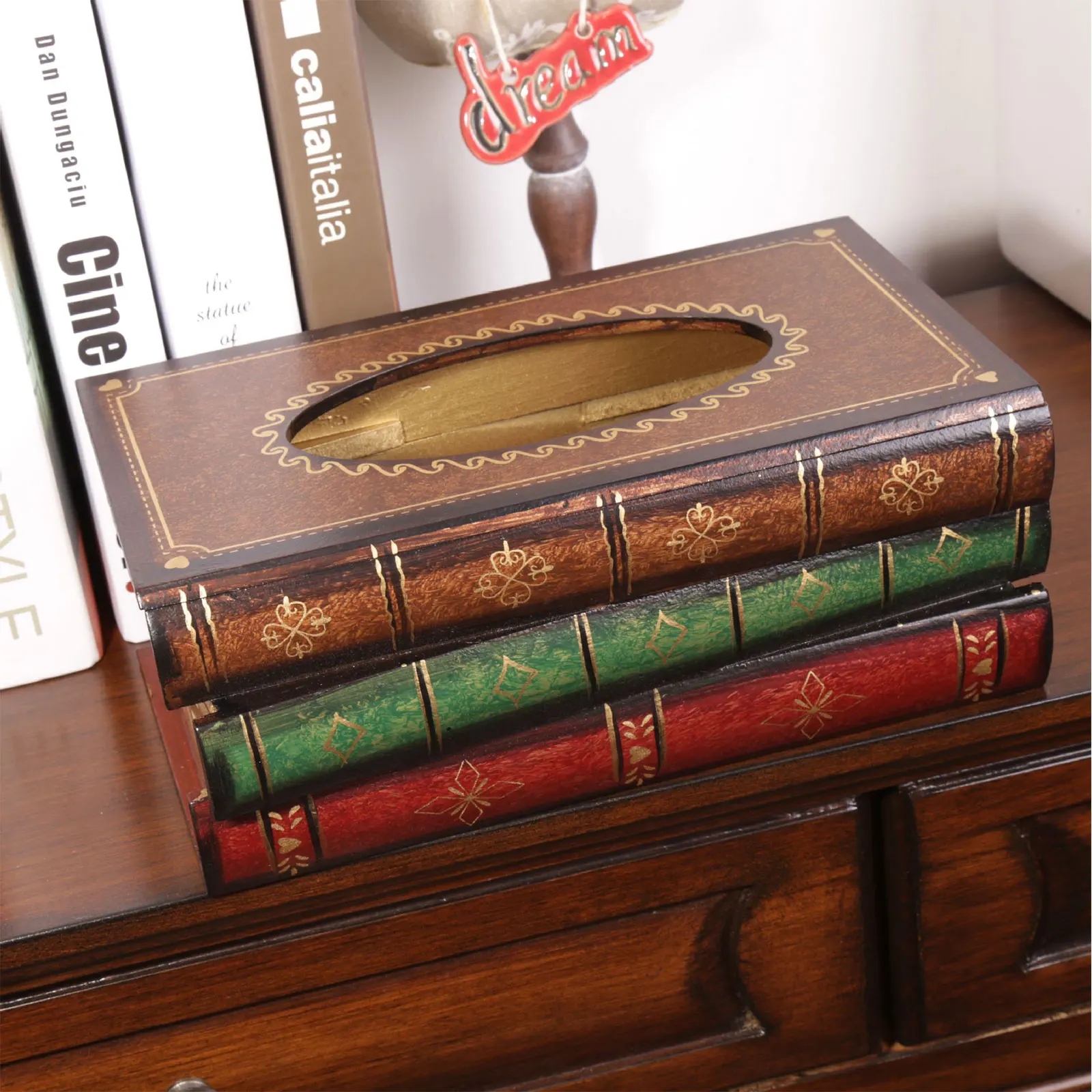 Ретро насос Ткань домашнего хранения коробки Симуляция Книга Ручная окрашенная Винтажный европейский стиль Органайзер.