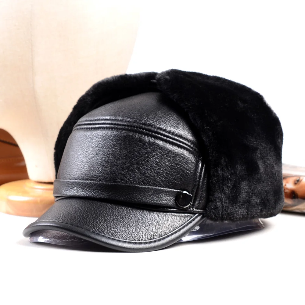 

Men's Real Leather Winter Warm Earmuff Ear Flap Bomber Trapper Russia Hunting Trucker Hats/Caps