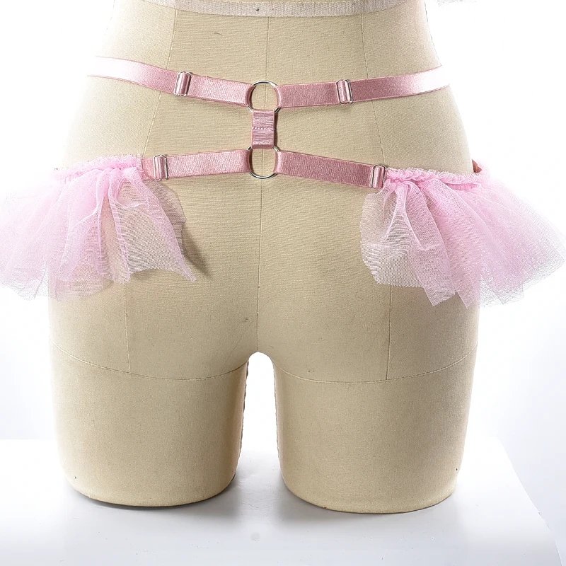 Женская розовая кружевная портупея для тела Готический Пояс чулок в стиле панк