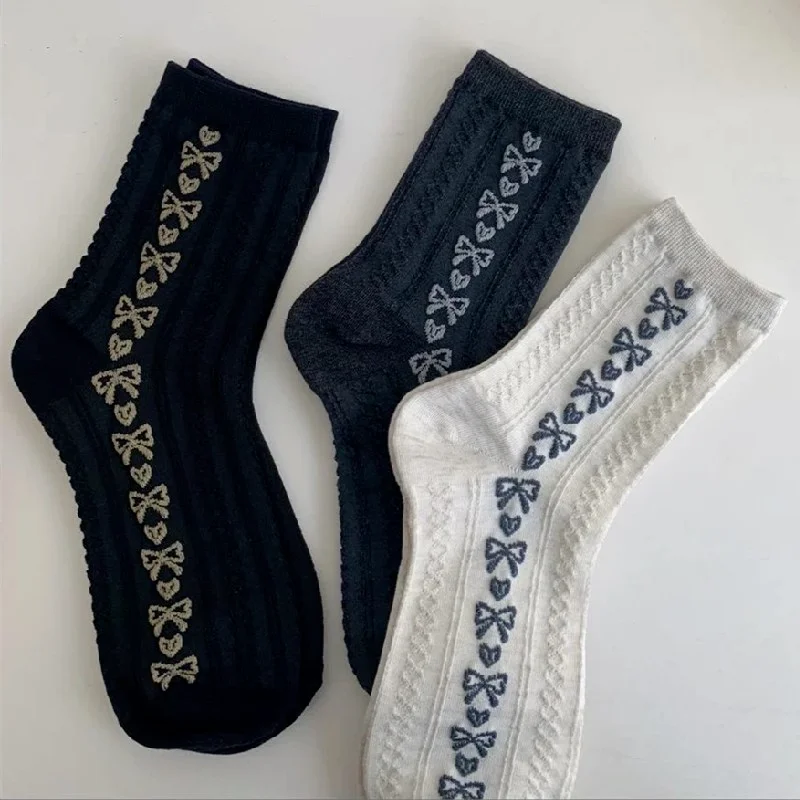 

Summer New Style Bowknot Love Fashion Women's Cotton Socks Sweet and Cute College Style Breathable Tube Socks