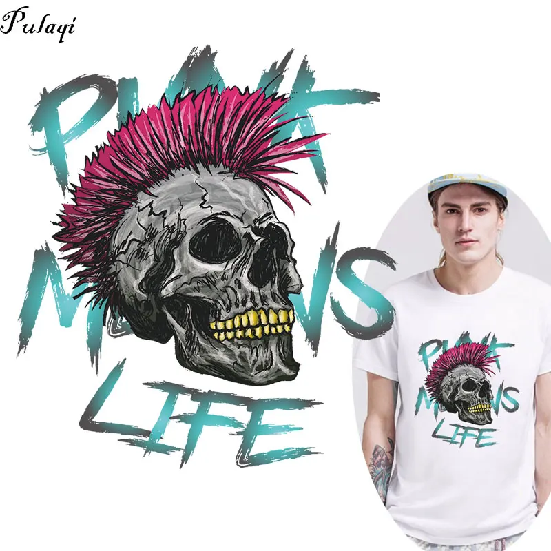 Череп нашивки на одежду в стиле хиппи и панк патчи передачи тепла для одежды