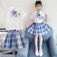 girls dress plaid shirt shirt princess dress summer short sleeved cotton girl dress childrens clothing