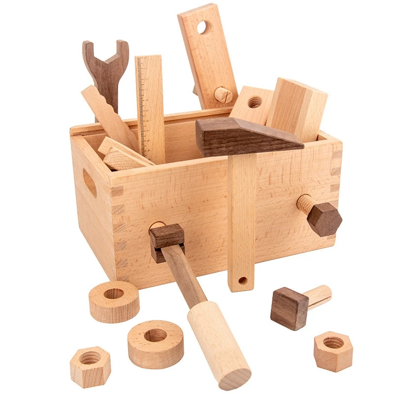Wooden Tool Box Kids Disassembly Toy Screw Nut Combination Assembly Construction Working Set Role Play | Игрушки и хобби