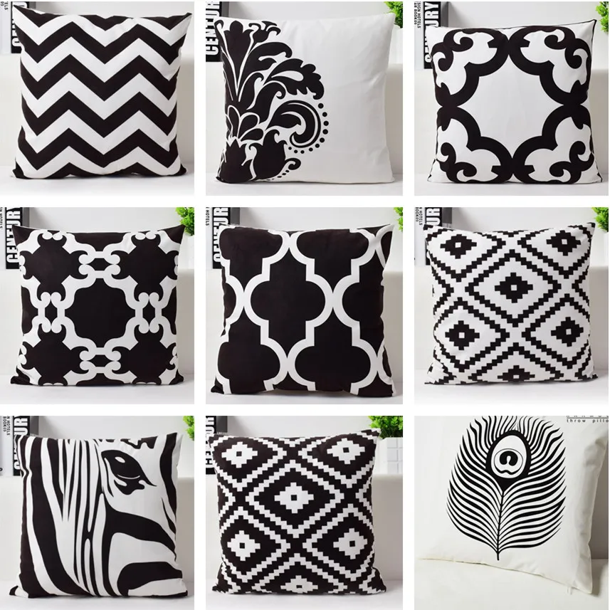 Whtie черная шеврон зигзаг Подушка с изображением птиц (без подушки внутри) супер