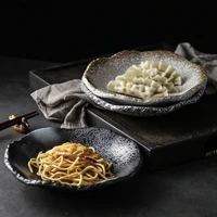 japanese style creative ceramic round plate solid stone steak dish sushi barbecue cheese pizza fruit flat food tea tray