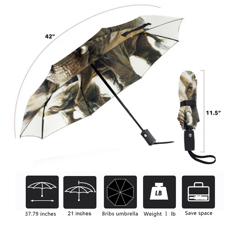 Складной автоматический зонт с изображением слона зонтики защитой от ветра