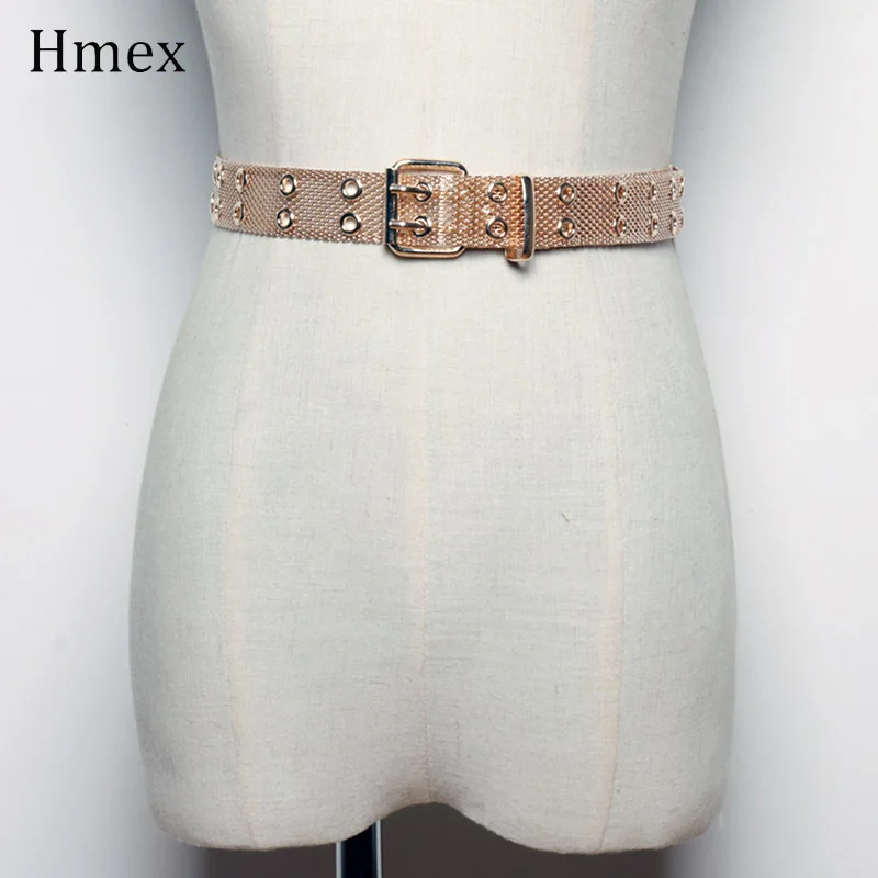 Модный золотой женский поясной ремень панк Полный металлический двойной штифт