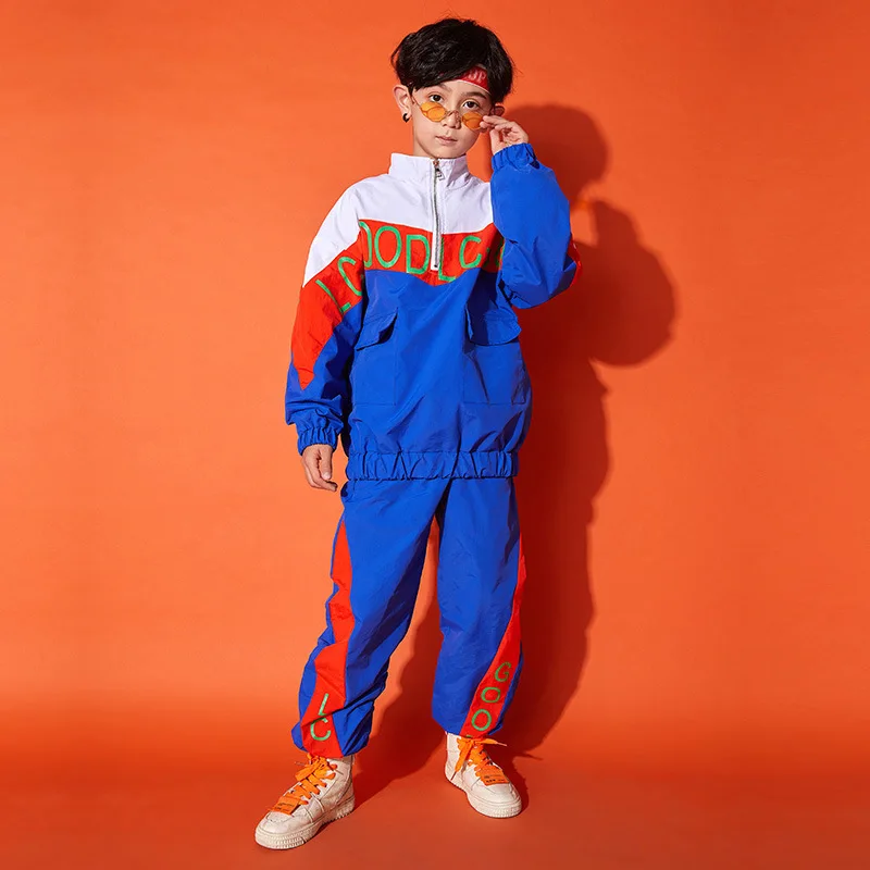 

Детские костюмы для джазовых танцев, летний комплект в стиле хип-хоп, Детская уличная танцевальная синяя одежда, сценическая одежда для под...