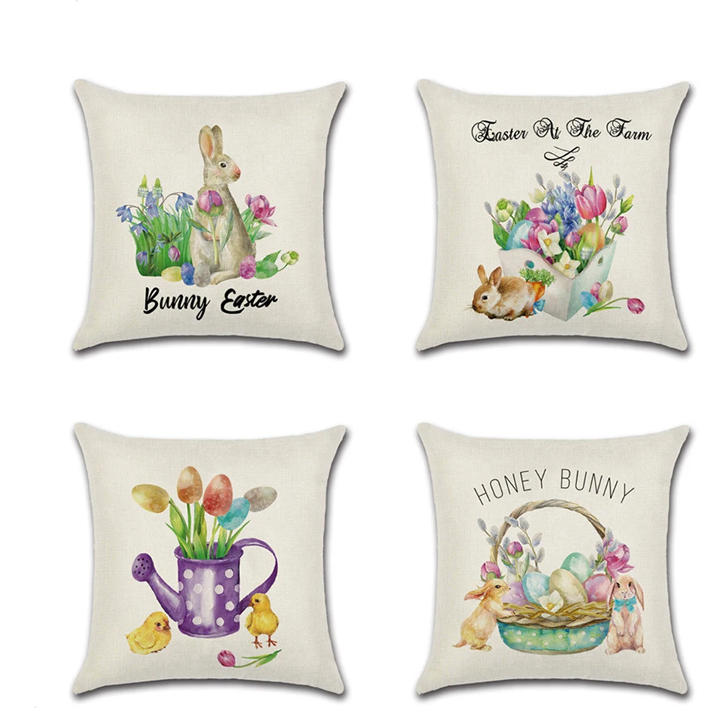 

45*45cm Linen Sofa Cushion Cover Home Decoration Plant Leaves Rabbit Sofa Bed Decor Decorative Pillowcase
