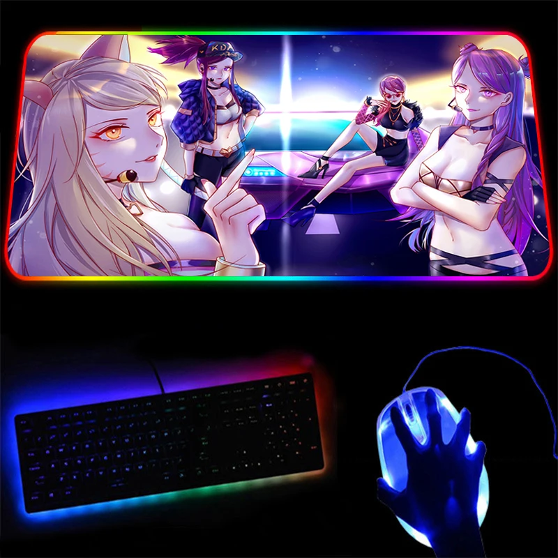 

LOL KDA Large Gaming RGB Mouse Pad LockEdge Anime Computer Table Mat Fashion Coaster Non-slip Xxl