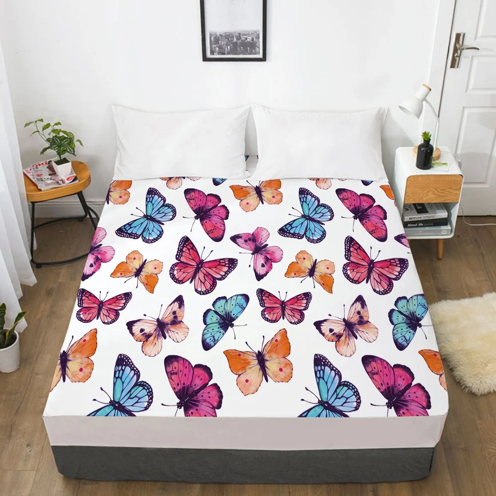 Elastic fitted sheet bed With An Band 150x200/180/200/160x200 Mattress Cover Bed cover 1pc Butterfly Aqua Blue | Дом и сад