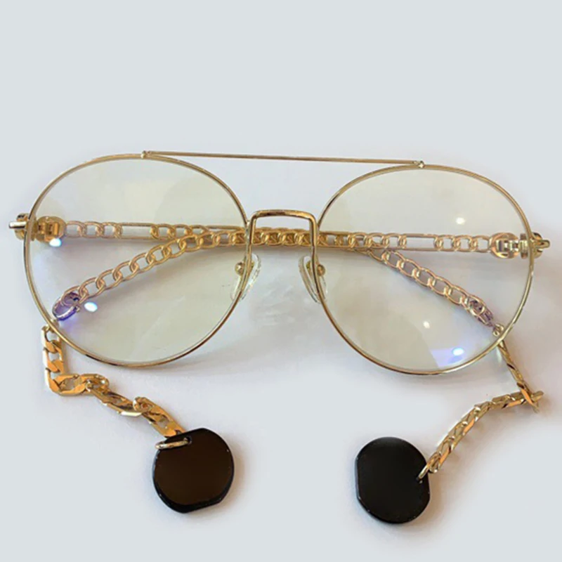 Metal Frame Round Sunglasses Women 2020 Vintage Brand Design Sunglasses With Chain Women/Men Luxury Oculos De Sol Gafas