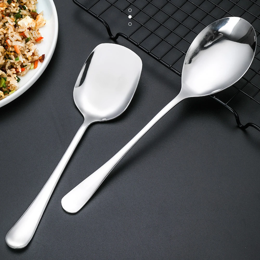 2020 New Large Size Stainless Steel Soup Spoon High-polish Long Handle Rice Spoons Kitchen Service Flatware | Дом и сад