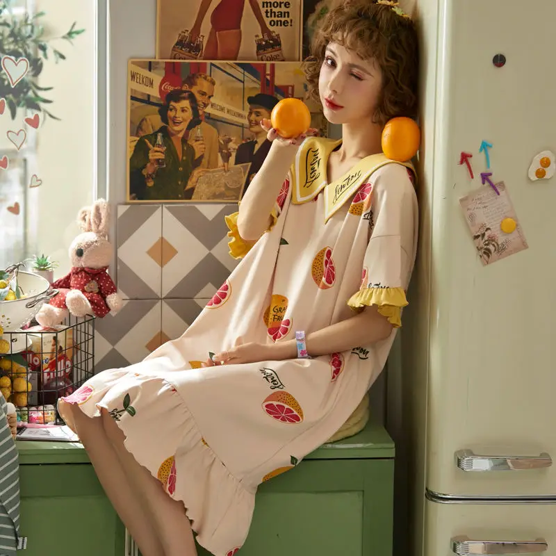 Женская Милая Ночная рубашка с мультяшным принтом в студенческом стиле ночная из