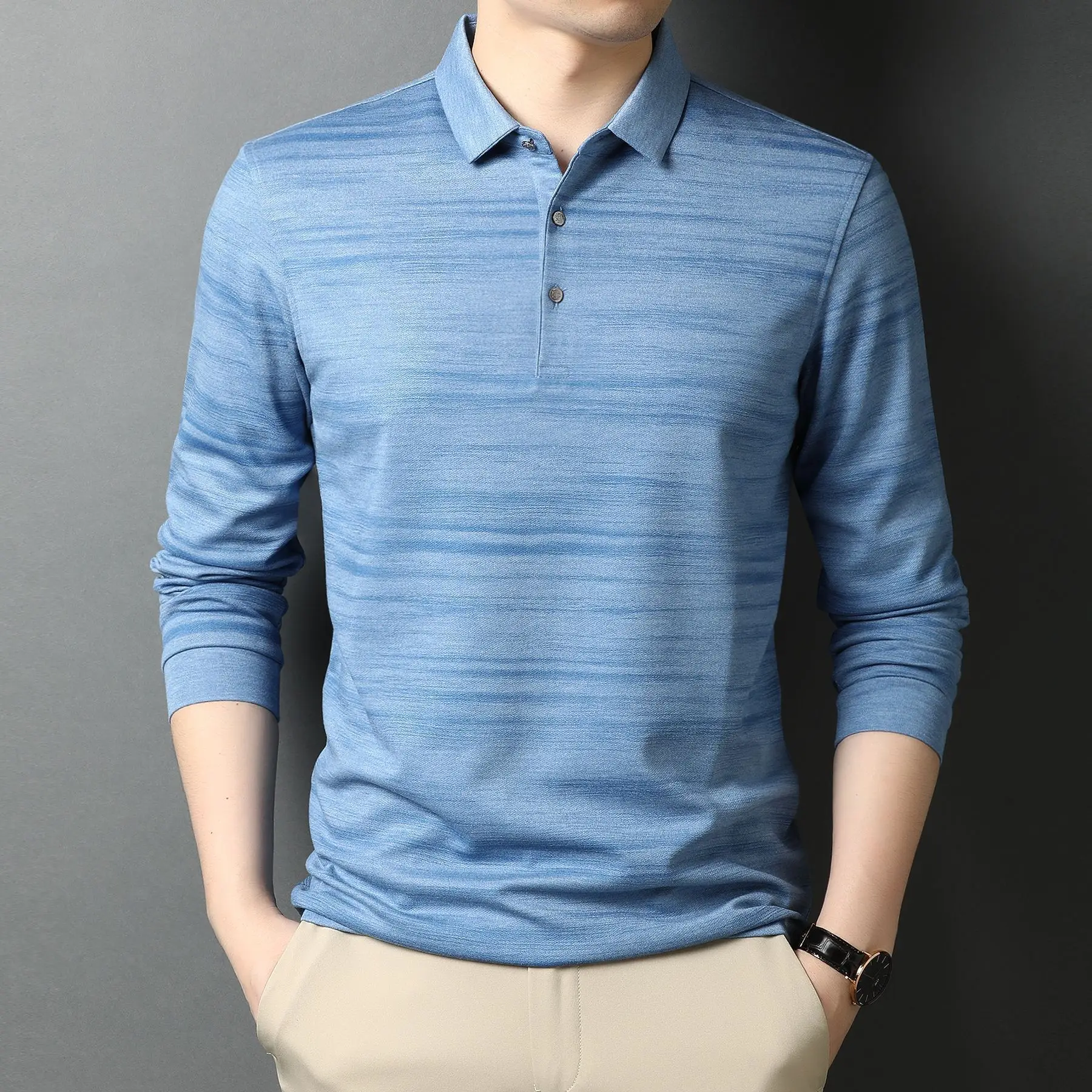 

2020 New Brand Men's Polo Shirt Men Long Sleeve Classic Business Clothing Casual Luxury Designer Slim Fit Blue Polos Para Hombre