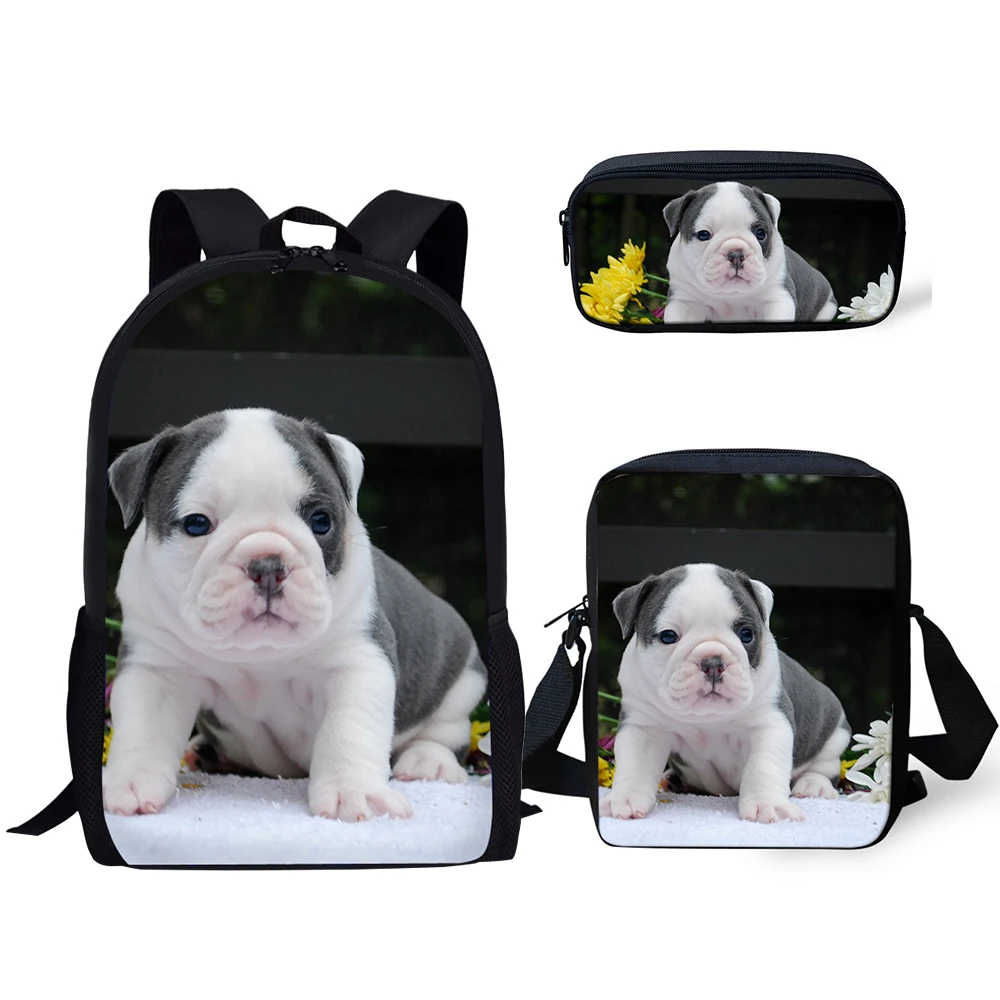 HaoYun Primary Kids Backpack Kawaii Bulldog Pattern School Bag Lively Animal Design 3PC/Set Students Back to School Book Bags