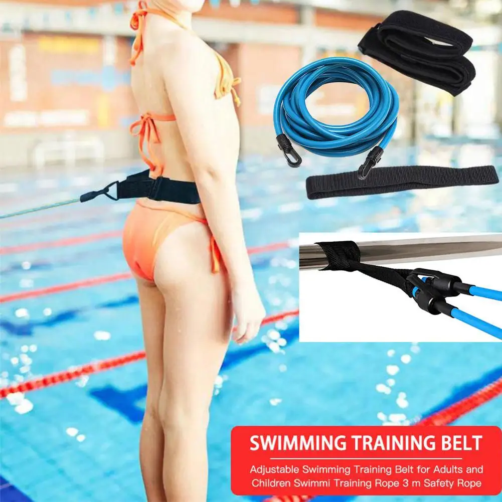 

Swim Training Resistance Belt Adjustable Adult Kids Swimming Bungee Exerciser Leash Mesh Pocket Safety Swimming Pool Accessorie