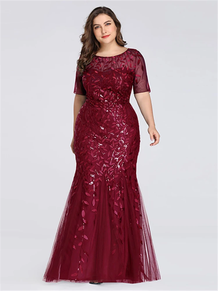 Это Yiiya вечернее платье с круглым вырезом Robe De Soiree, короткий рукав, расшитое блестками, Русалка, женские вечерние платья, Длинные вечерние платья C545