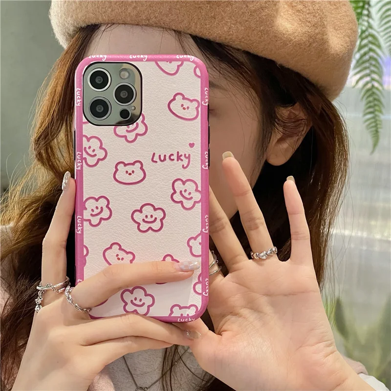 

Cartoon Pink Flower Bear XR for iphone 13pro case xsmax for iphone11 / 12 soft 8plus