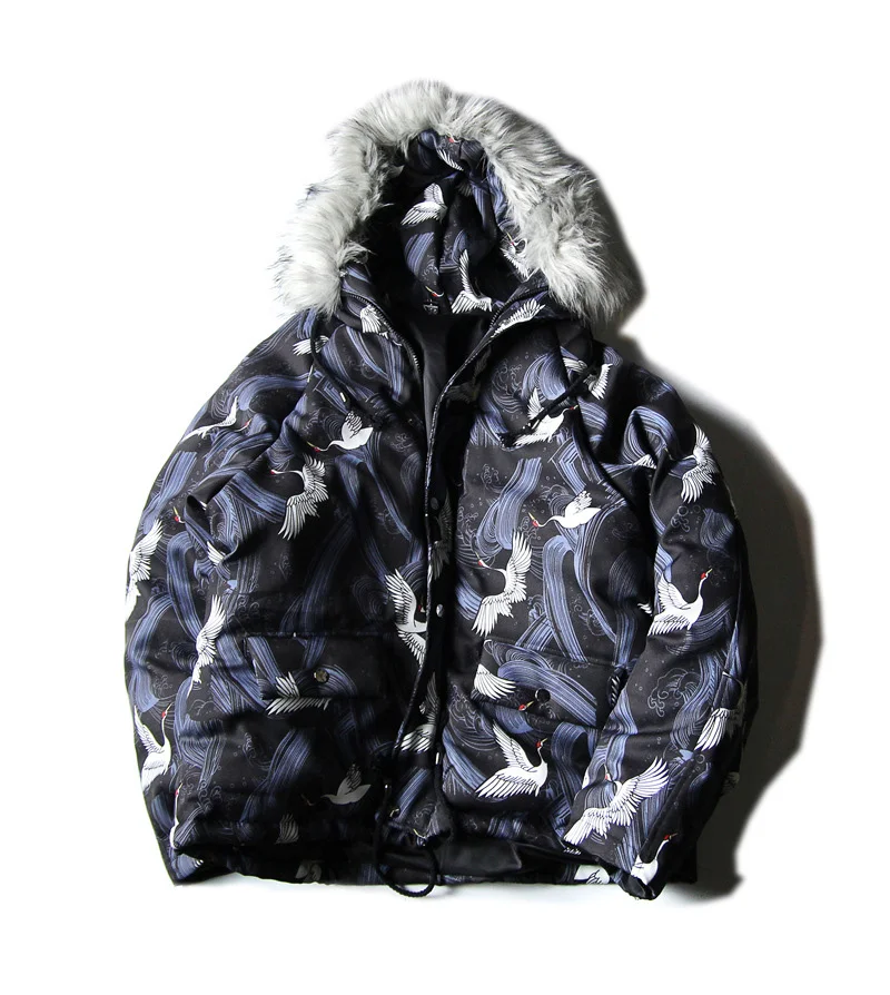 

Зимняя брендовая хлопковая одежда бренда Tide мужская осенне-зимняя серия Dark в стиле хип-хоп Свободный Китайский благоприятный дизайн-Crane