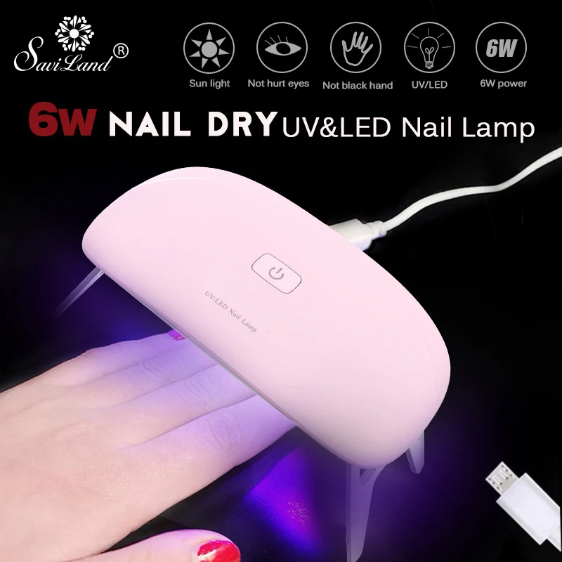 Saviland портативный Сушилка для ногтей 6 Вт Мини светодиодный светильник USB зарядка