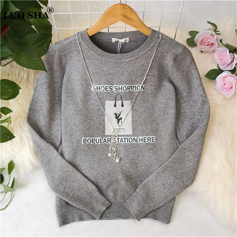 LUOSHA 2019 Женская осенне-зимняя сумка с буквенным принтом ожерелье вязаный пуловер
