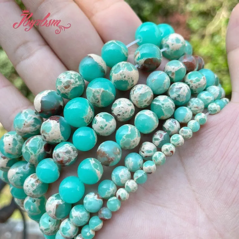 

6.8.10mm Round Smooth Green Sea Sediment Stone Loose Beads for DIY Accessorie Women Men Necklace Bracelet Jewelry Making 15"