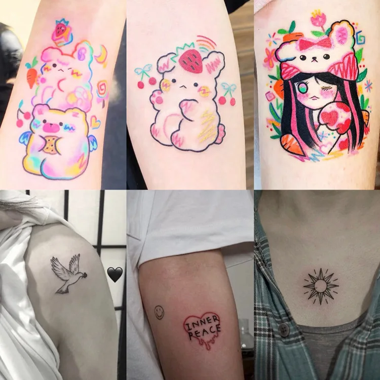 

Fanjiao Elegant Tattoo Stickers Bear Ins Wind Small Fresh Waterproof Lasting Female Tattoo Stickers Stickers Cute Anime Tattoo