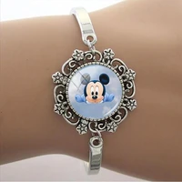 disney mickey bracelet fashion cute mickey mouse photo cabochon bracelet lace glass charm bracelet dome bracelet jewelry