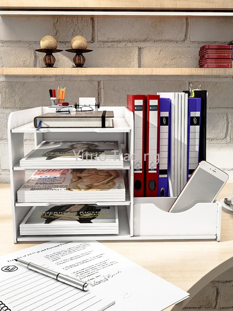 Белый простой бумажный офисный книжный шкаф формата А4 трехуровневый